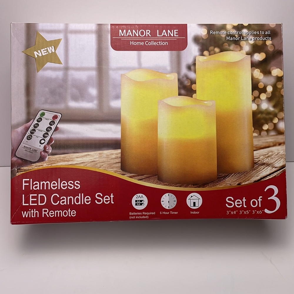 Manor Lane Flameless LED 3 pc candle set with remote